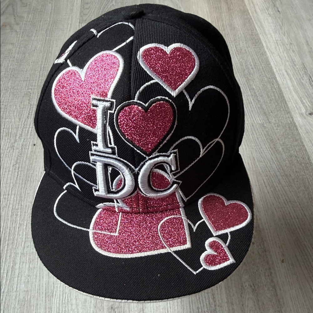 Black and‎ Pink Heart Embroidered Cap